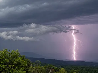 Cloud-to-ground lightning as seen from High Point on August 7th, 2026. Photo courtesy of Shawn Viggiano.